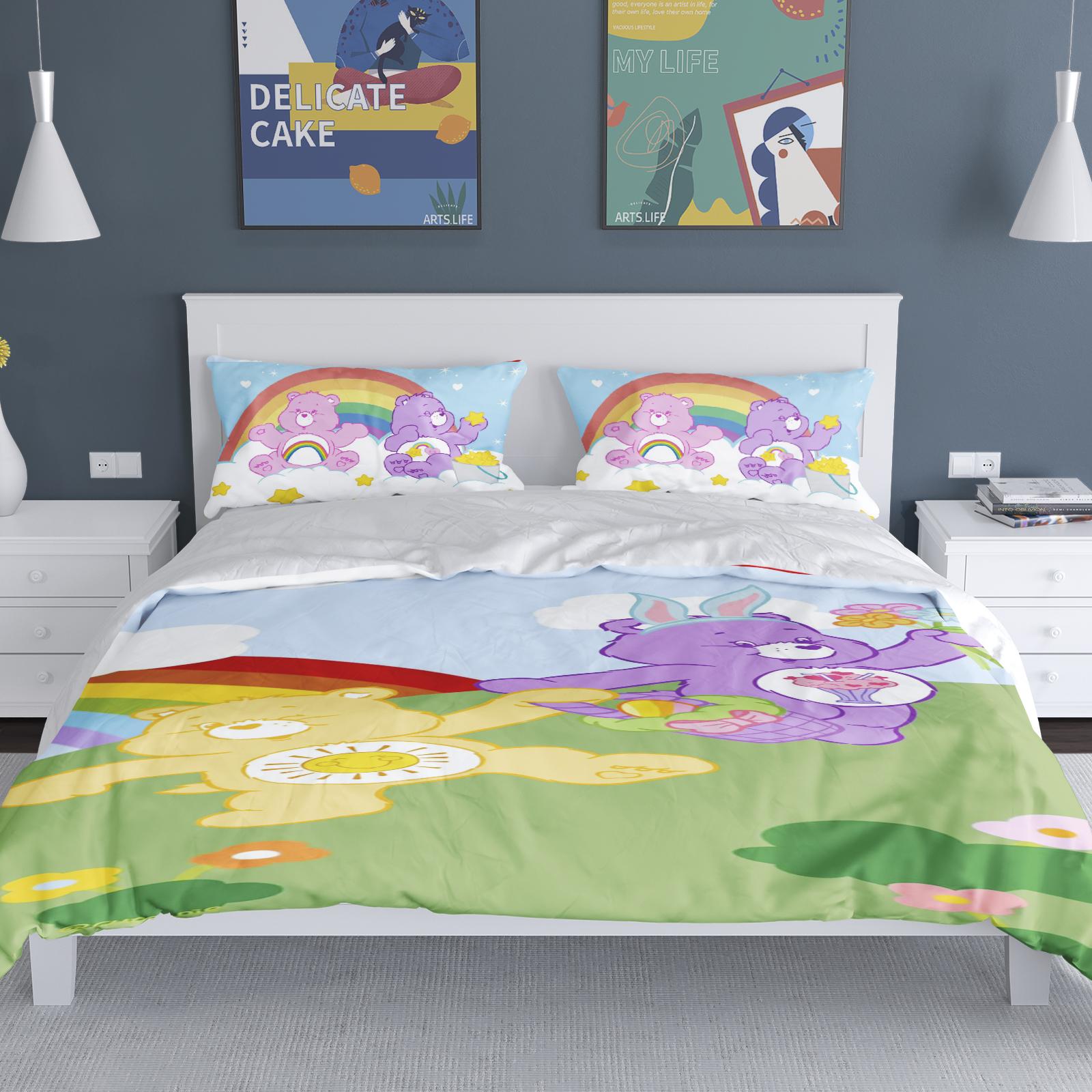 

MINISO Cartoon Girls Anime Care Bears Duvet Cover Set Kawaii Quilt Cover Pillowcase Set Kids Bedding Set Decor Full Queen Size 135x200cm&set