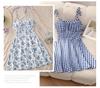 French Floral Gradient Spaghetti Strap Dress - Elastic Waist, Summer Vacation Style