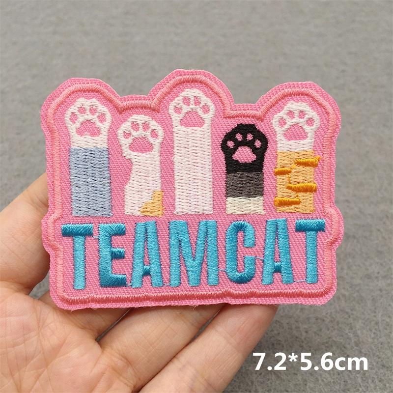 Team Cat Embroidery Patches Appliques For Clothing Diy Sewing Iron On Patches Punk Cartoon Stripes Decoration Accessories