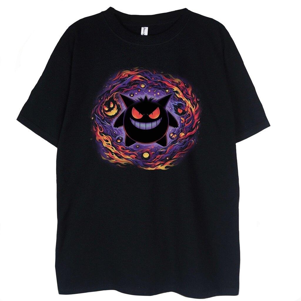 Anime Pokémon Gengar Vintage T-shirt Men s and Women s Cotton Summer Y2K Clothing Breathable Fashion Round Neck Short Sleeve ... S разноцветный