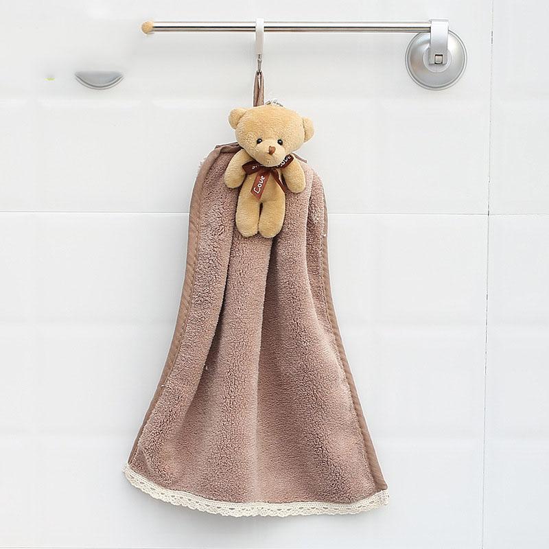 Cute Bear Quick-Dry Hand Towel Coral Fleece Holdable Kitchen Toilet Towel Absorbent Wipe Plush Hand Towel Bathroom Hanging Towel