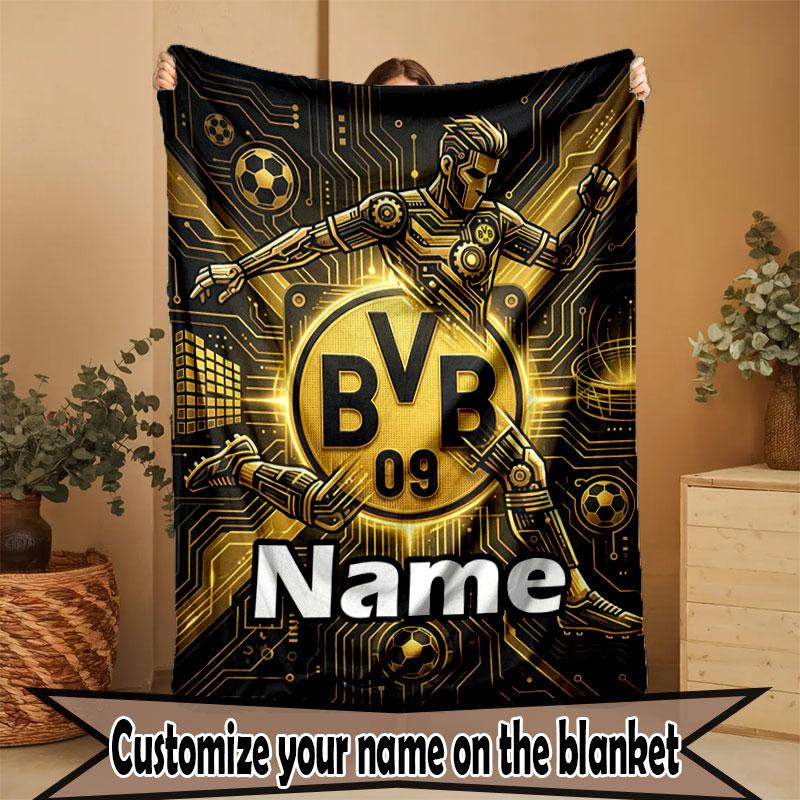 Personalisierte Borussia Dortmund Bvb Decke mit individuellem Namen, Heimdekoration, Schlafzimmer, Sofa, Camping, Couch, Geschenke für Geburtstag Weihnachten