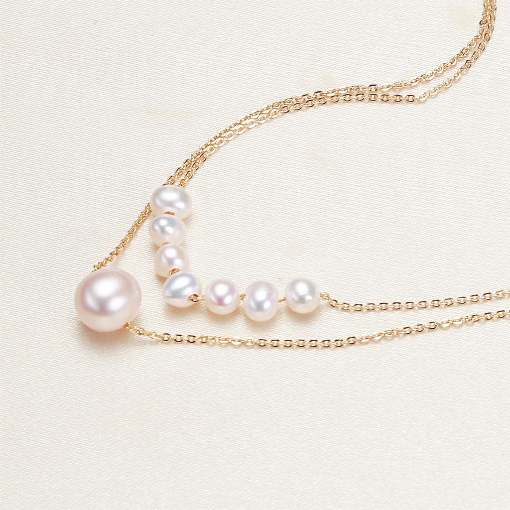 Origin: Zhuji freshwater pearl double-layered clavicle chain necklace with pendant