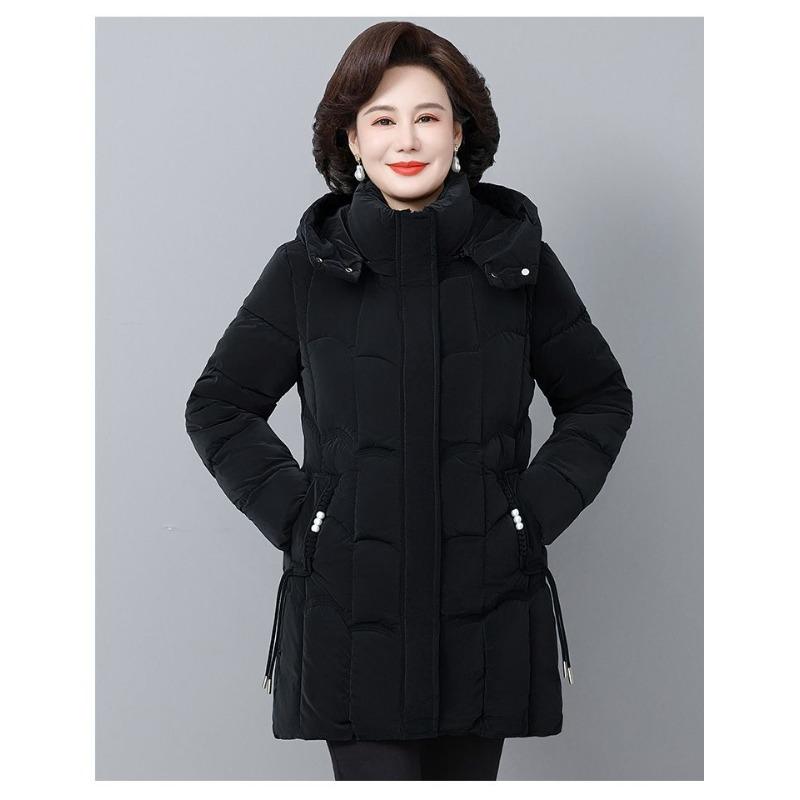 Luxusní zimní vatovaná bunda pro ženy středního věku, nemačkavá, lesklý teplý kabát, slim střih