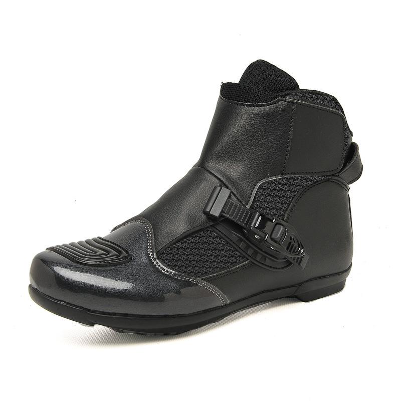 Motorradschuhe Zhongbang Motorradschuhe Schnalle Paar Stil Fahrradschuhe Professionelle Motorradschuhe Glänzende Motorradschuhe