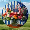 2D Flat, 1PC, Memorial Day, Round Wooden Hanging Decorative Sign and Plaque, Vase with Assorted Flowers and American Flag Design, Independence Day