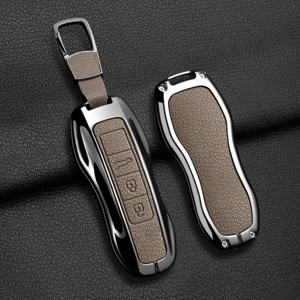 Coque de protection en alliage de zinc pour clé de voiture Porte-clés pour Porsche Panamera Spyder Carrera Macan Cayman Cayenne 911 970 981 991 Porte-clés de voiture