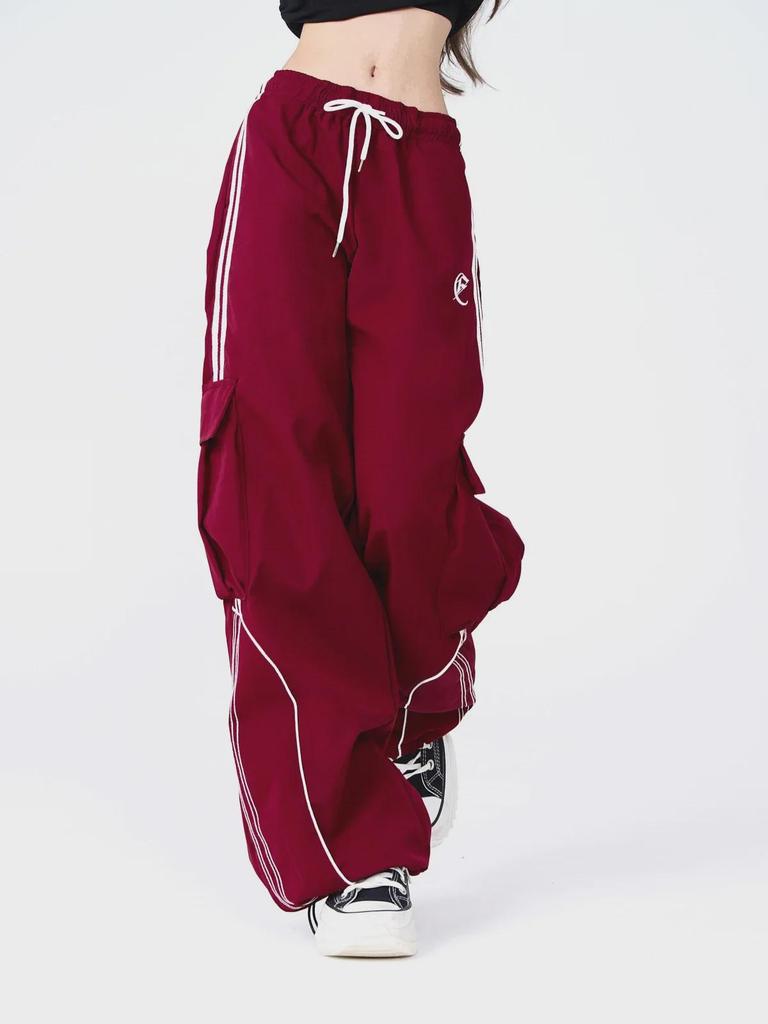 Pantalones deportivos negros de pierna ancha con cordón y bolsillos para mujer, ideales para bailar en la calle - Ropa informal de hip hop para primavera