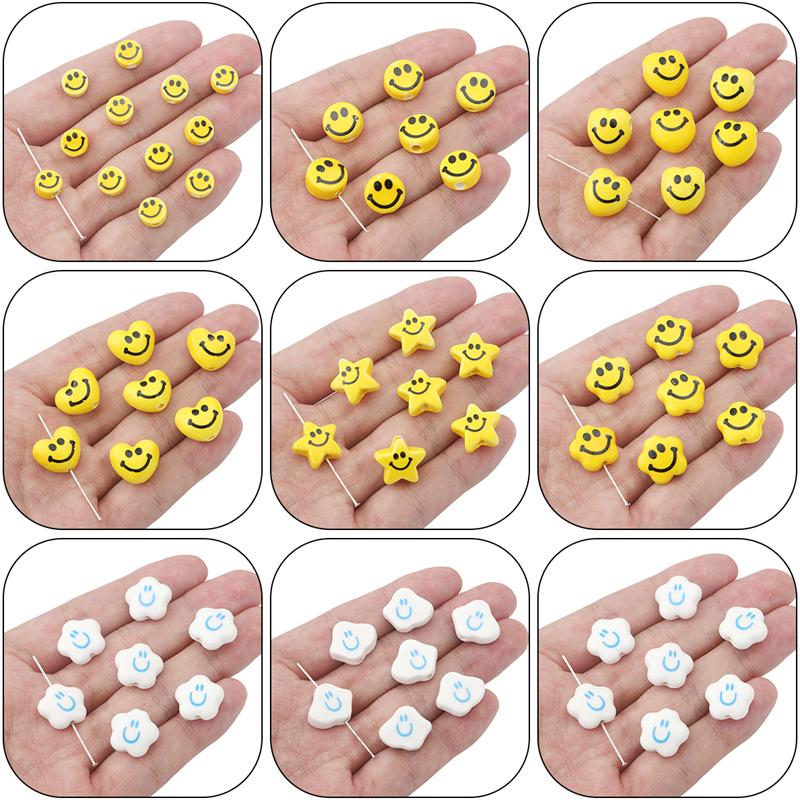 5pcs/Bag Smile Beads Ceramic Porcelain Clouds Hearts Stars Round Beads Charm For DIY Bracelet Jewelry Making Accessories