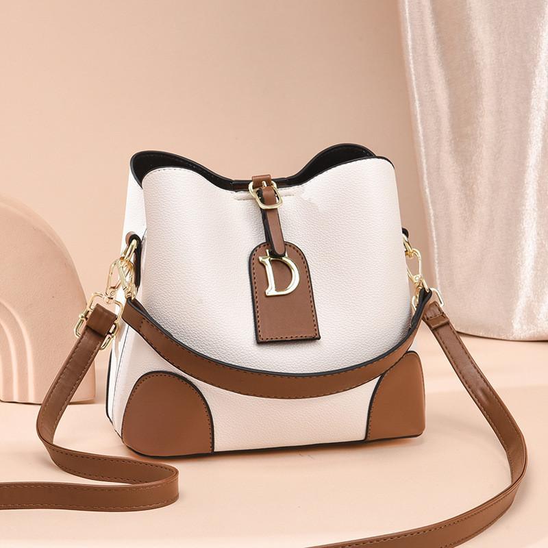 

Trendy Color Block Bucket Bag With Zipper Closure And Multiple Compartments білий