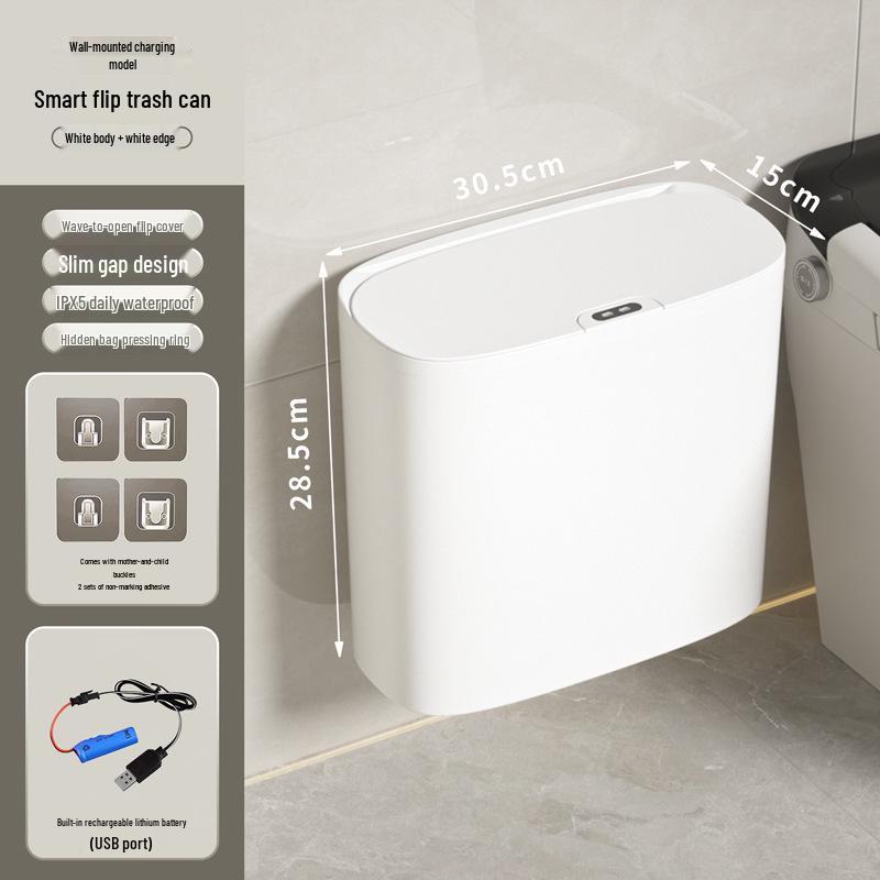 Smart Bathroom Sensor Trash Can - Quiet Flip-Top with Gentle Open/Close