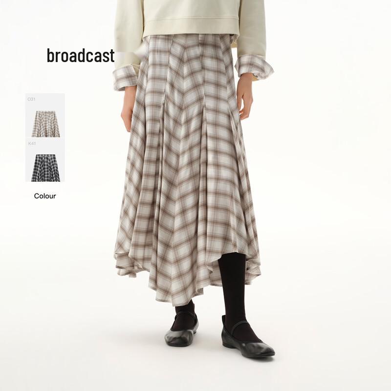 Women s Drape Plaid Pleated Midi Skirt L