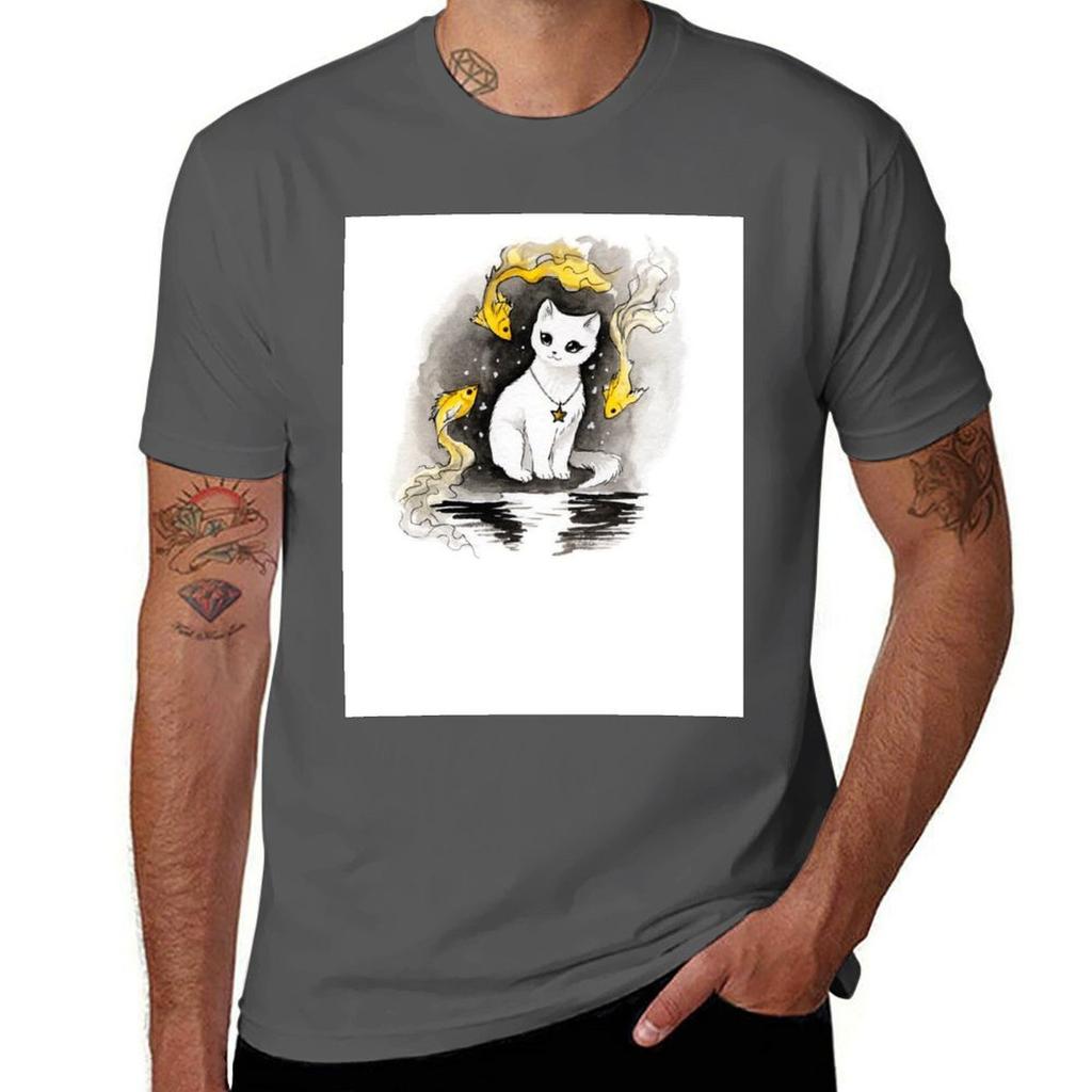 Fish Cat And Tshirt Basic Short Sleeve Cotton Blend Tshirt