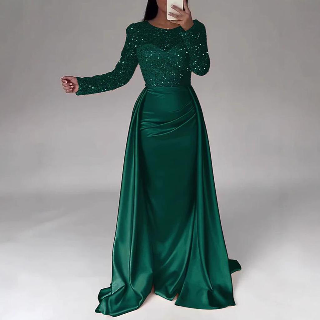 2026 Glamorous Women’s Sequined Gala and Evening Gown with Long Sleeves