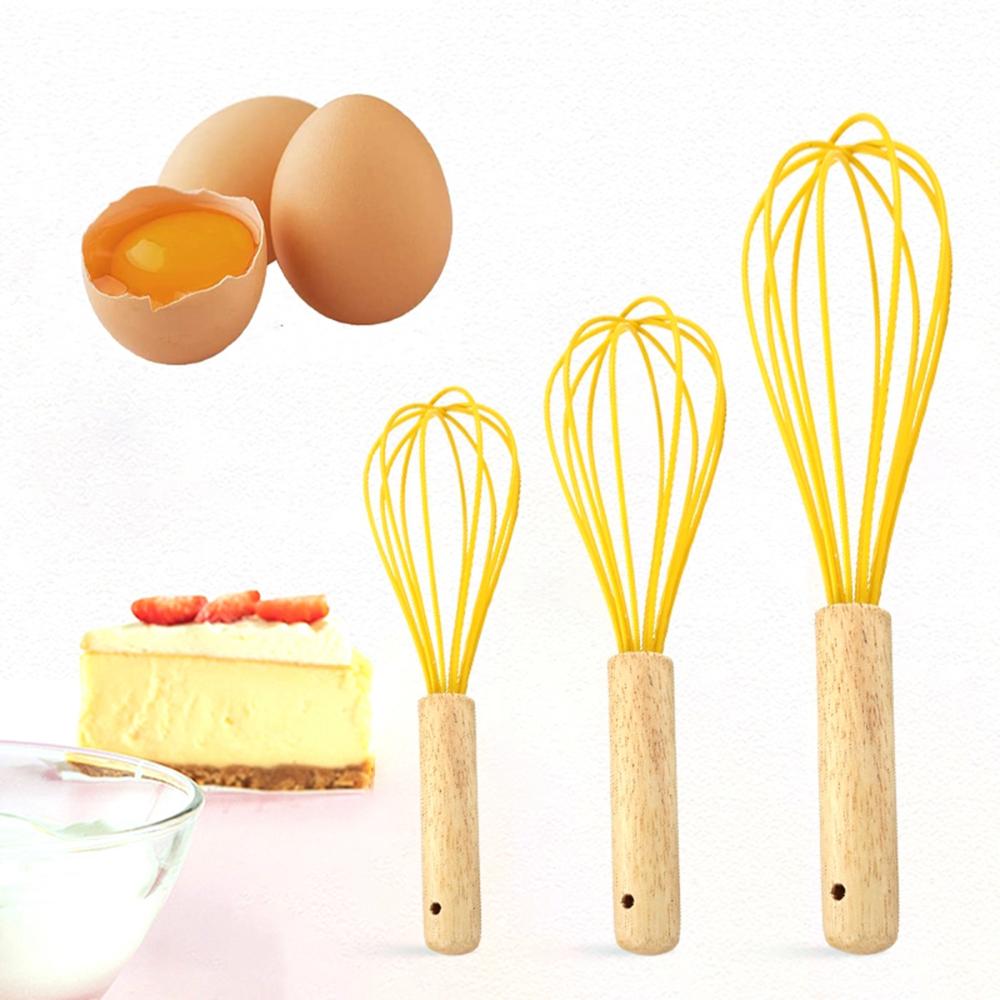 Kitchen Baking Cream Stirring Wooden Handle Manual Silicone Egg Beater Frother Whisk Mixer Blender