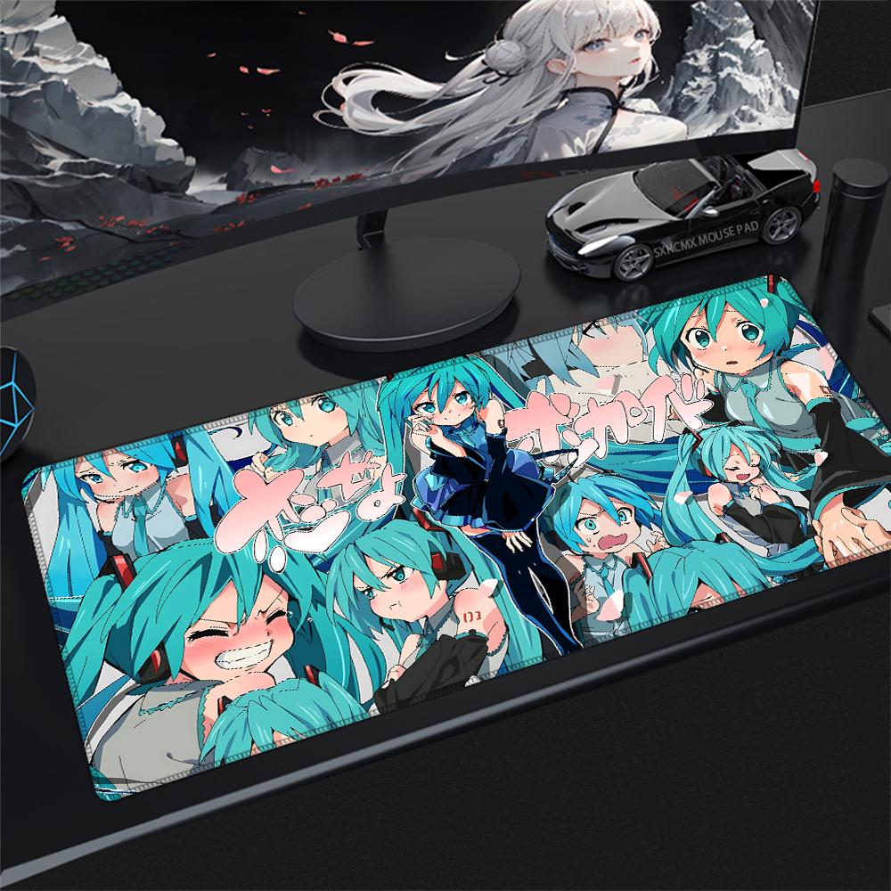 Anime Large Gaming Mouse Pad Hhatsune Mmiku Kawaii Girl Cartoon Desk Mat Extended Keyboard Pad For Laptop Nonslip Rubber Base