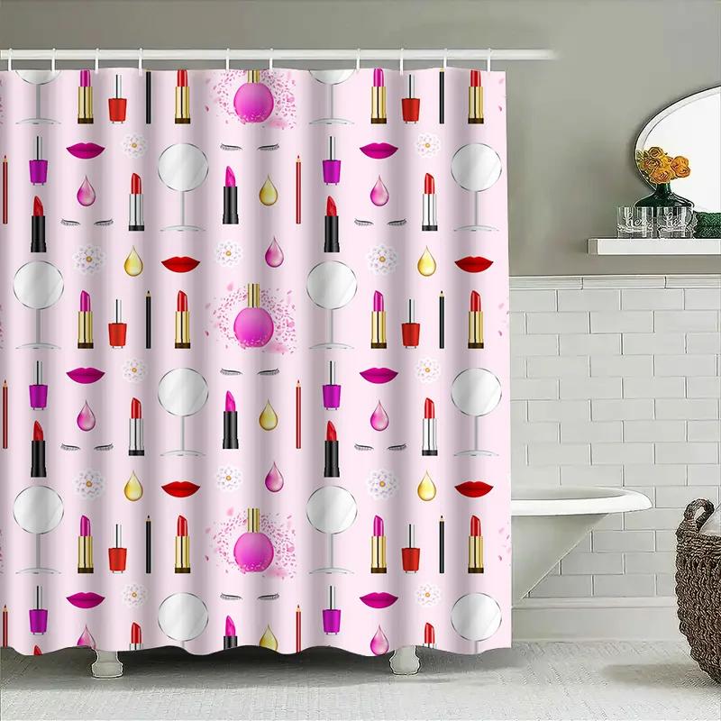 Pink Beauty Pattern Shower Curtain Waterproof Fabric Bathroom Decor For Women Girls