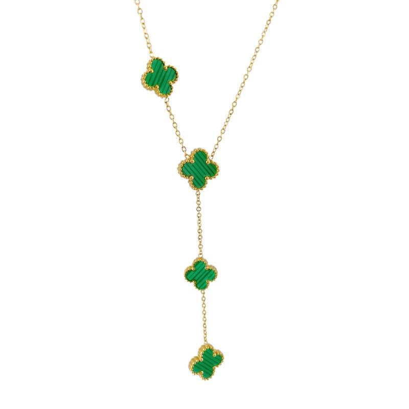 

Ожерелье из титановой стали, невыцветающее золото 18 карат, четырехлистный клевер, четыре цветка, простой дизайн и ощущение роскоши зелёный