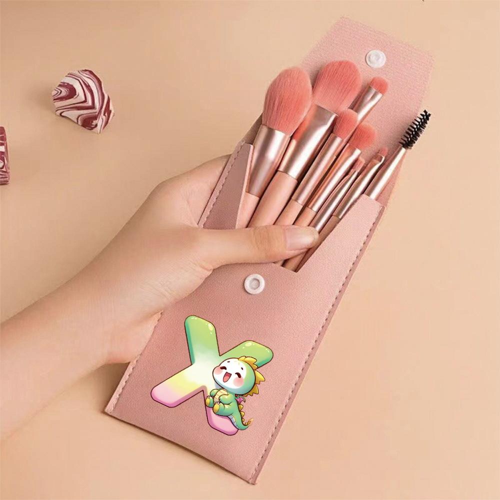 8pcs Pink Professional Makeup Brushes Set Soft Synthetic Bristles With Travel Case For Blush&Eyeshadow Cartoon Animal Pattern