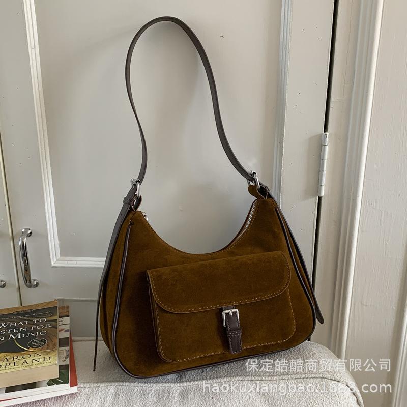 Suede Bag Women's Large Capacity 2025 New Autumn and Winter Matte Retro Shoulder Underarm Bag Commuter Dumpling Bag