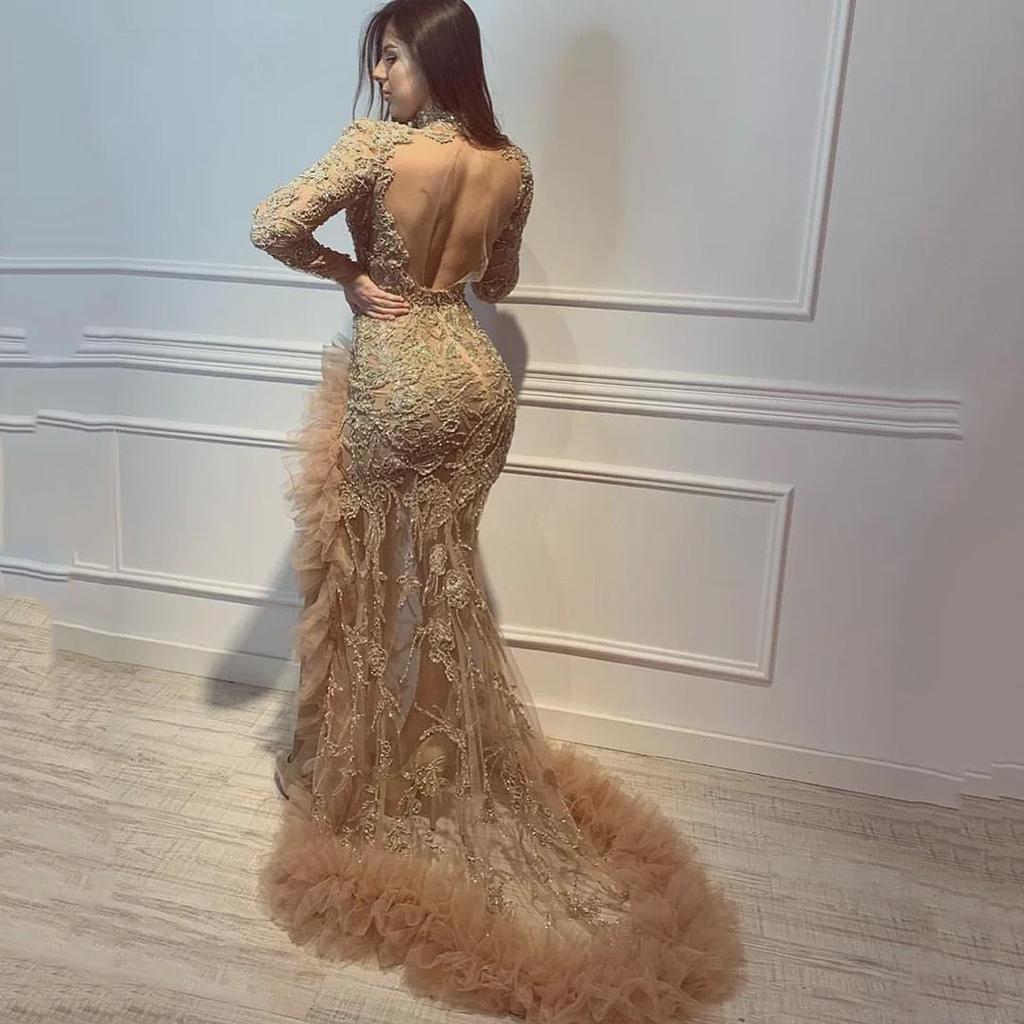 Goldenes Fischschwanz-Abendkleid für Damen – 2025 Neuer eleganter Herbst/Winter-Bankettstil