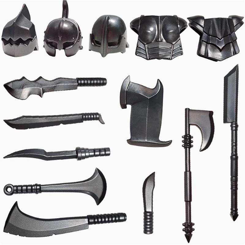 Medieval Military Solider Figure Weapon Accessory Sets Building Blocks Crusader Knight Armor Warrior Shield Sword Flag Brick Toy