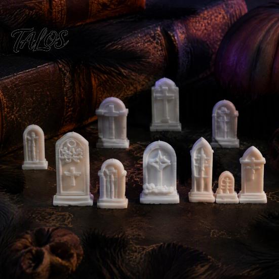 3D Printed Graves for Models 10Pcs Mini Tombstone, Unpainted Gravestone Model Kit, Micro Cemetery Detailed Crafts Diorama Accessories, Halloween