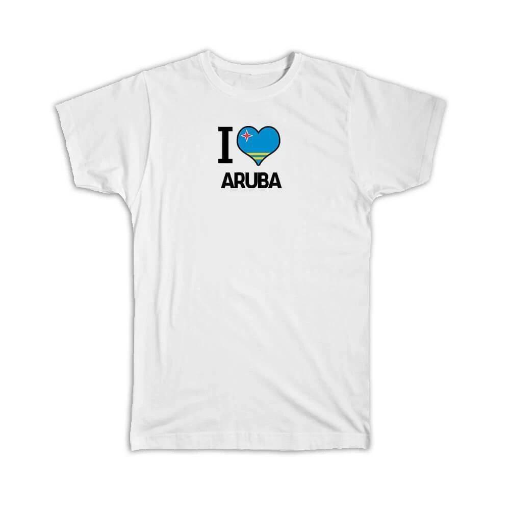 Gift T-Shirt : I Love Aruba Flag Heart Country Crest Expat L