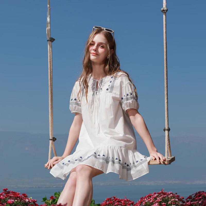 SanCai Summer Embroidered A-Line Mini Dress