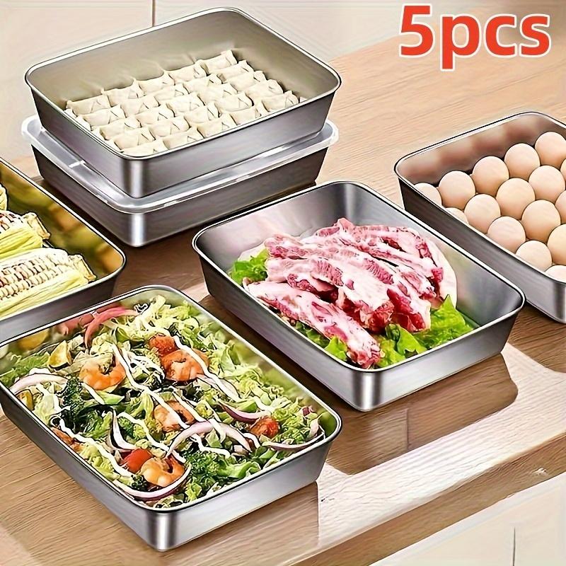 Set of 5 Stainless Steel Food Storage Containers with Transparent Lids - Large Square Containers Suitable for Meat Fruits and Vegetables 5pcs 2995₽