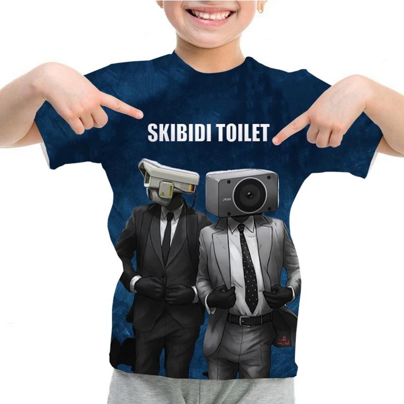 

Забавная футболка Skibidi Toilet, повседневная детская футболка с короткими рукавами, повседневная удобная летняя футболка с круглым вырезом 110