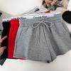 Letter-printed High-waisted Slimming Faux Two-piece Drawstring Elastic Shorts Casual Women's Pants Hot Pants