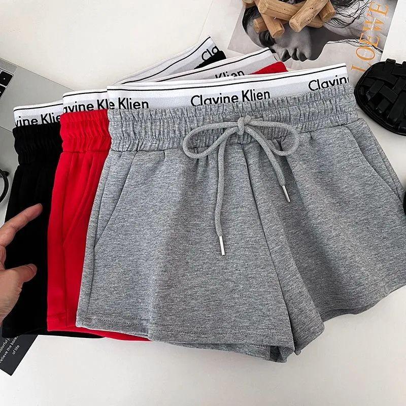Letter-printed High-waisted Slimming Faux Two-piece Drawstring Elastic Shorts Casual Women's Pants Hot Pants