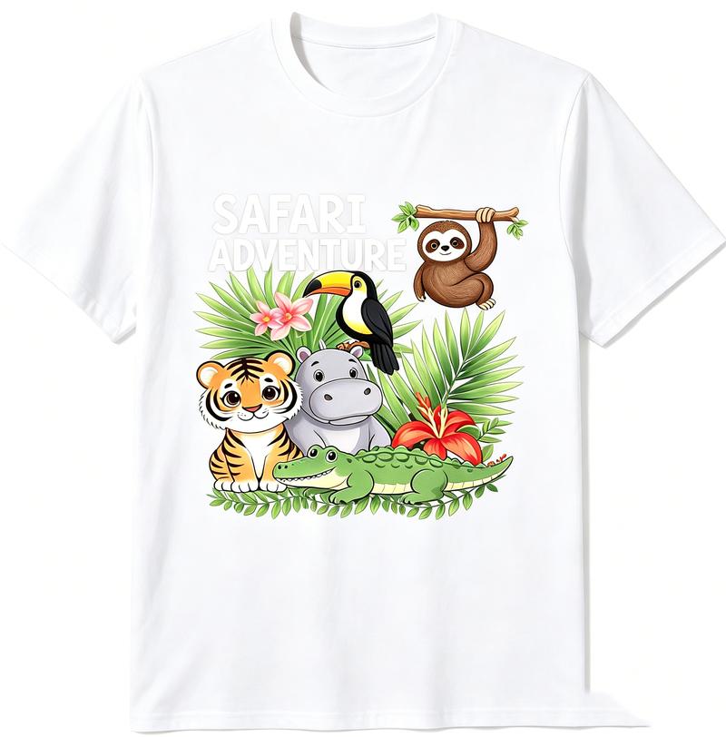 Safari Adventure Animal Tshirt Wild Jungle Graphic Tee Unisex Unisex Kis Cotton Shirt Casual Summer Vacation Gift