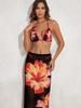 2026 European & American Printed Backless Bikini Three-Piece Set with Long Gauze Skirt