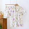 2026 Новий літній жіночий комплект піжами 100% бавовняний креп з коротким рукавом, шорти, милий комплект з кардиганом, тонкий домашній одяг, одяг для сну, жіночий