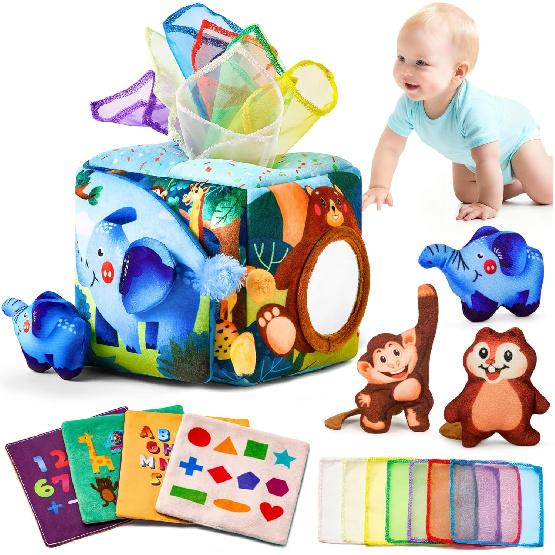 Baby Toys 6-12 Months - Montessori Toys for 6 Month Old Sensory Toys Baby Tissue Box Toy 6 7 8 9 12 18 Month Old Baby Must Haves Development Learning