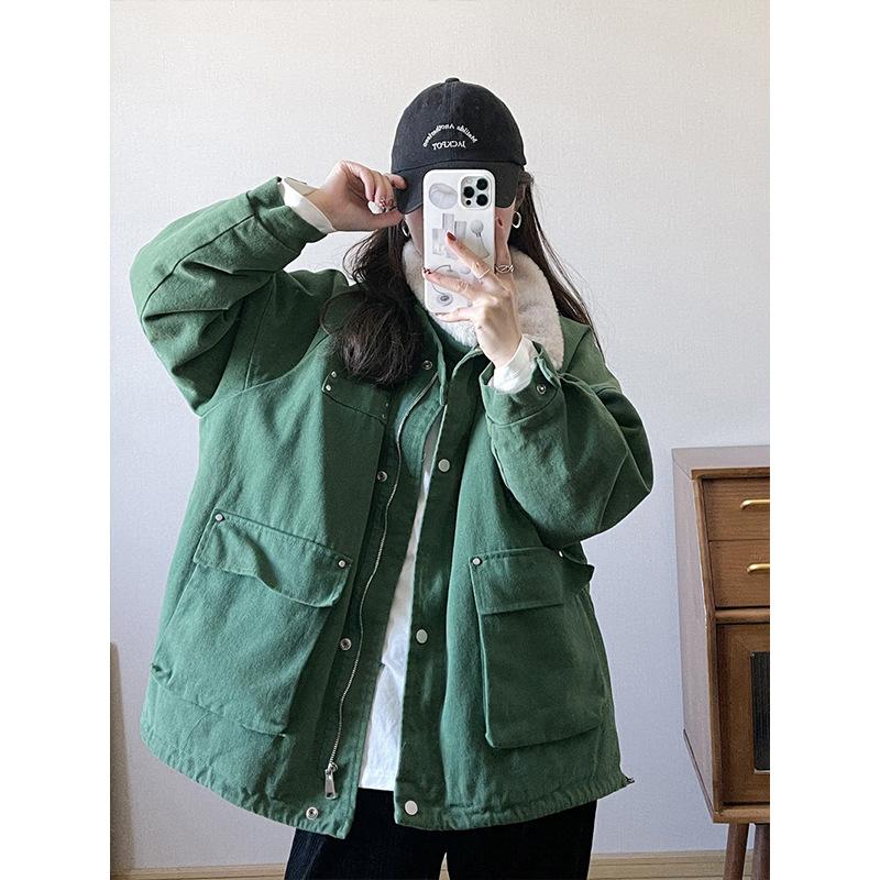 Frauen Herbst Winter Stehkragen Langarm Denim Pelzigen Kausalen Chic Jacke Lose Zipper Jacke