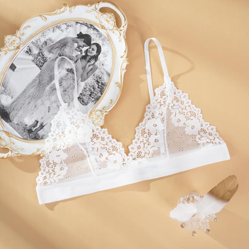 

Кружевное нижнее белье, сексуальный топ без стального кольца, тонкий бюстгальтер с обхватом груди, нижнее белье для девочек, женский дышащий бюстгальтер M белый
