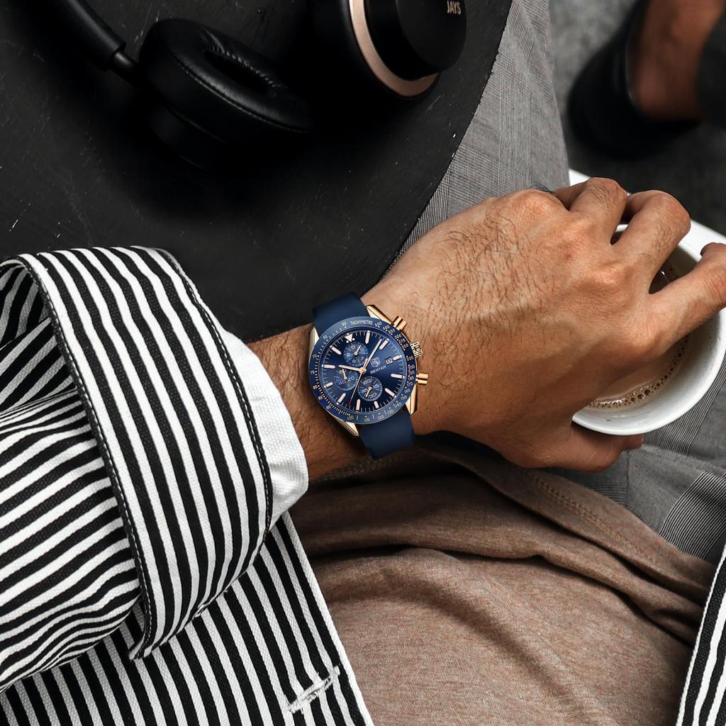 BY BENYAR Watch Watch Chronograph Analog Watch 30M Water Resistant Business Simple Stylish Popular Formal Leather Belt Quartz Watch Gift for Men Blue