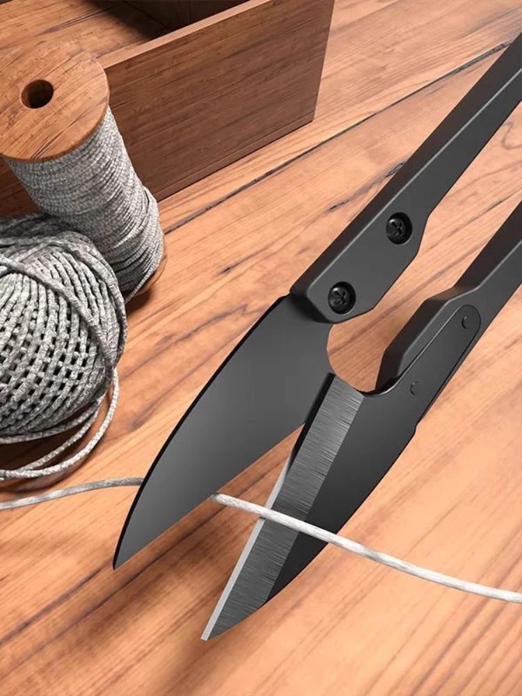 High Carbon Steel Black Yarn Scissors - Compact Spring Snippers for Cross Stitch & Fishing Line