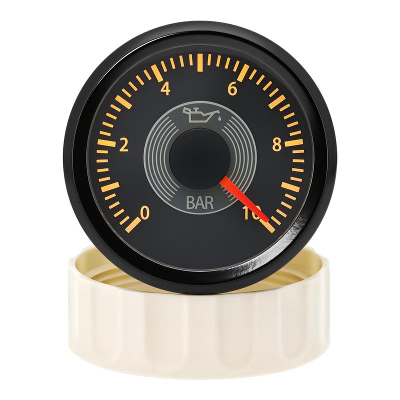0-10 BAR Oil Pres Meter Classic Dial 52mm Oil Pressure Gauge for Marine Auto with Red and Yellow Backlight 12V 24V