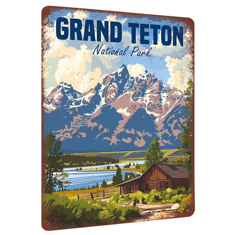 

Grand Teton National Park Vintage Metal Wall Art Rustic Mountain Landscape Decor for Home Office 20x30cm（7.8x11.8inch）