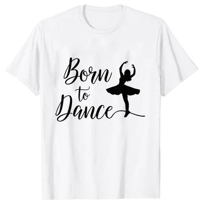 Lustiges Ballet-Buchstaben-Print Kurzarm Damen Casual T-Shirt für den täglichen Gebrauch, vielseitig, Sommer, Rundhalsausschnitt