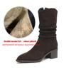 Krazing Pot Cow Suede Nubuck Round Toe Thick Heels Western Boots Size 42 Slip on Women Pleated Decoration Mid-calf Boots