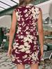 Women's Boho Floral Shirt Dress V Neck Collar Cap Sleeve Loose Dress with Pockets