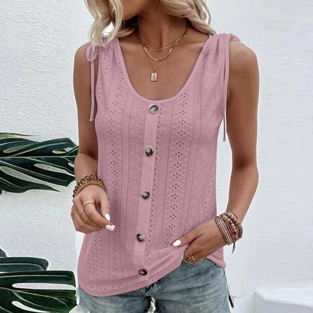 Tank Top For Women Summer Outfits V Neck T Shirts Trendy Eyelet Sleeveless Basic Beach Vacation Clothes