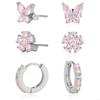 6PCS Stainless Steel Zircon Flower Pendant Hoop Earrings Set for Women Simple Butterfly Cartilage Earring Piercing Jewelry
