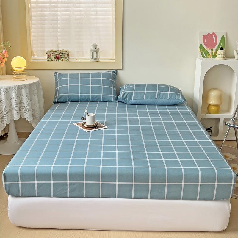 Simple abraded striped mattress single piece washed cotton non-slip fixed mattress cover bed cover Simmons mattress dust protection