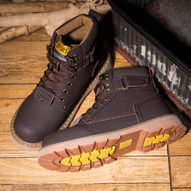 Pánské vysoké pracovní boty zimní Kožená voděodolná fleecová podšívka Všestranný pár Pánské boty britského stylu